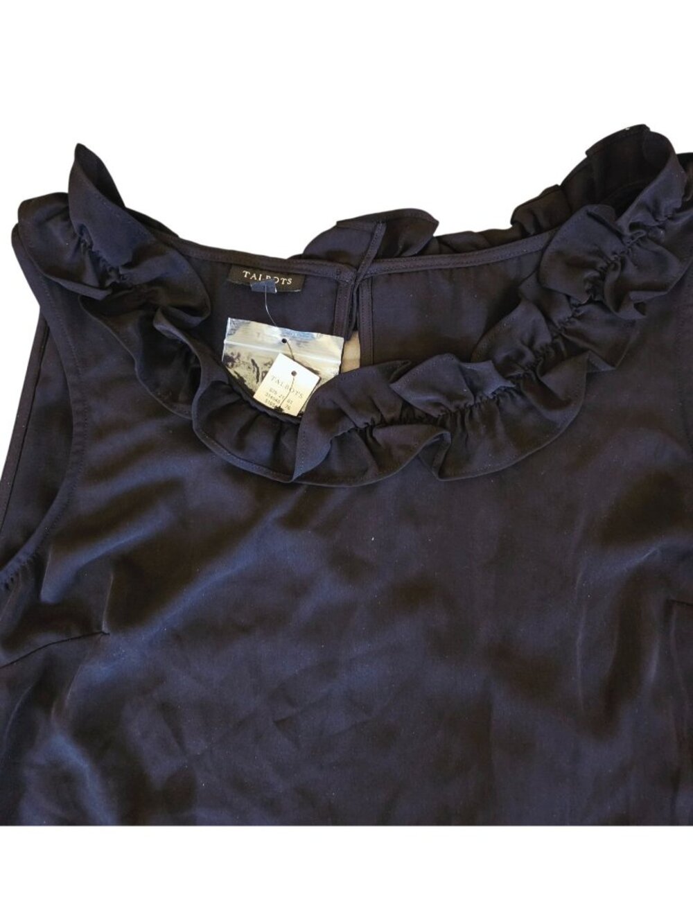 Talbots Womens Black Sleeveless Ruffle-Neck Blouse Size L New With Tags - Picture 3 of 11